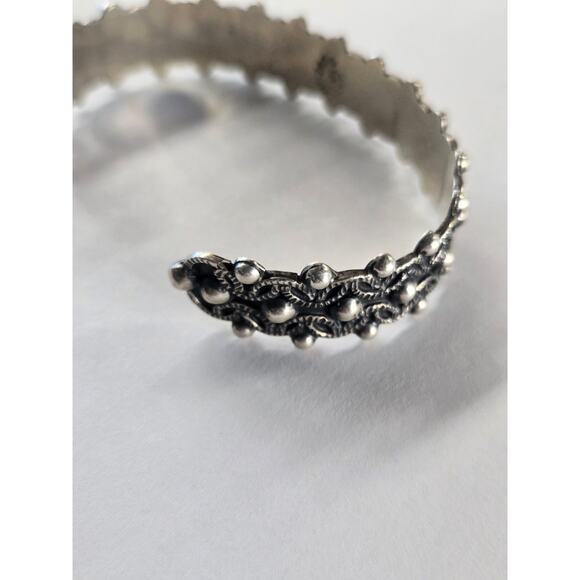 Vintage Mexico Sterling Silver Beaded Filigree Cuff Bangle Bracelet - Picture 3 of 8